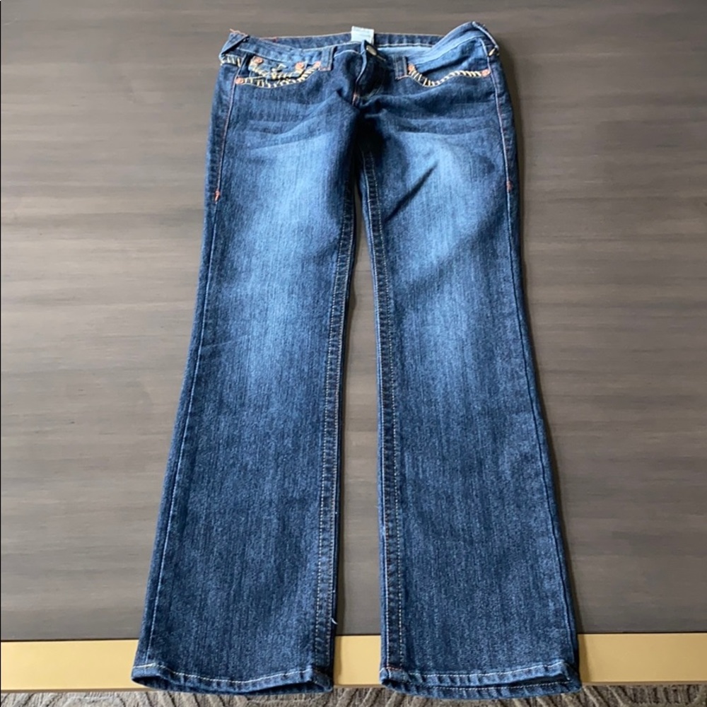 True Religion Indigo Boot Cut Jeans with Yellow Stitching - Picture 4 of 9